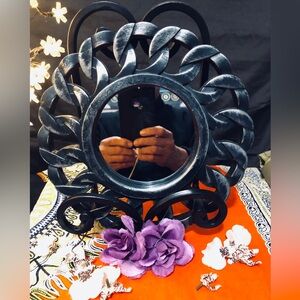 Decorative Black Round Carved Accent Mirror